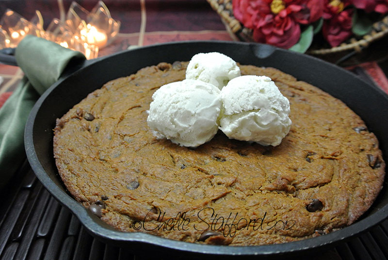 Pumpkin Peanut Butter Chocolate Chip Cookie Skillet 