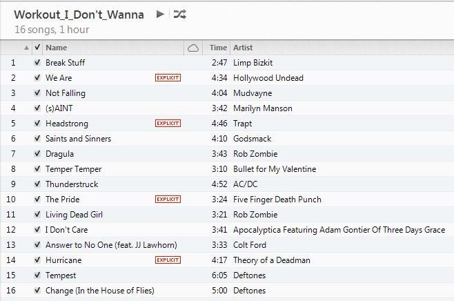 Rock Workout Cardio Playlist, January 2013